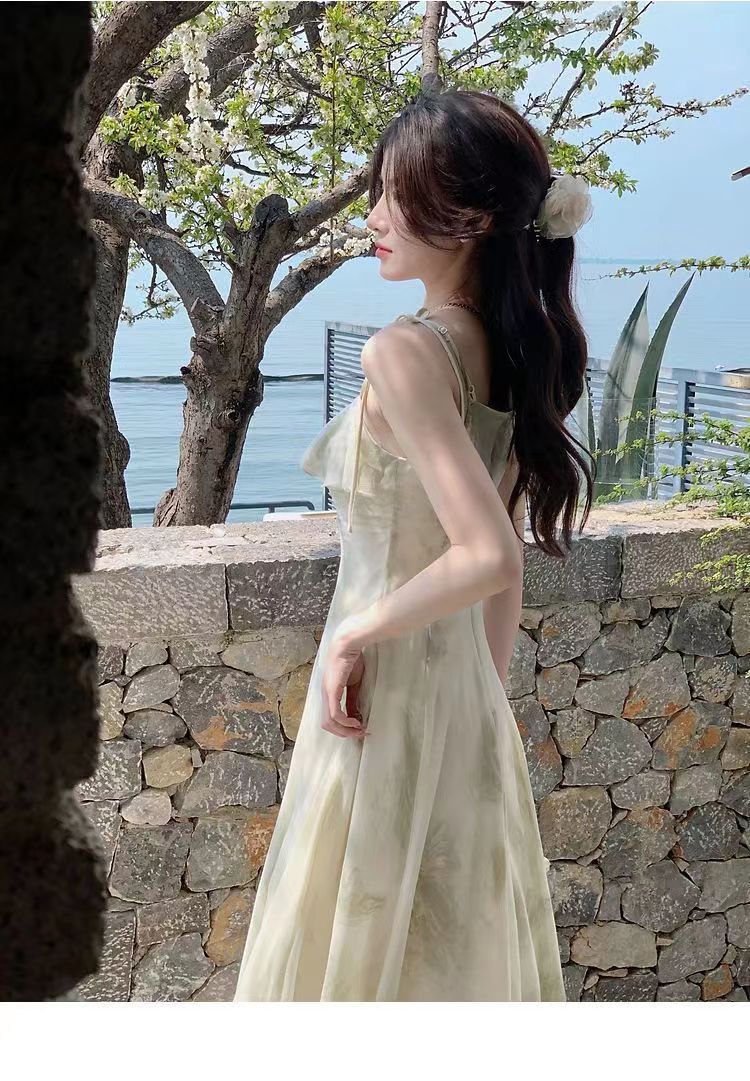 New Style Summer New Arrival Long Dress Fairy Ruffled Printed Sleeveless Elegant Dress