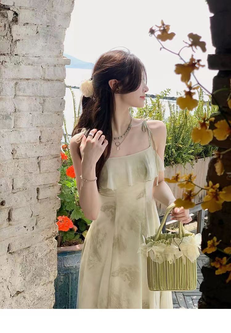New Style Summer New Arrival Long Dress Fairy Ruffled Printed Sleeveless Elegant Dress
