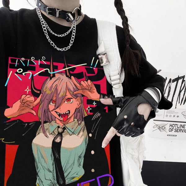 Gothic Punk Streetwear Women’s T-Shirt – Bad Anime Girl Graphic Tee, Y2K Dark Aesthetic Style