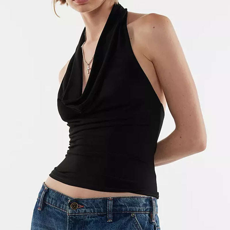 Women’s Summer Halter Cold-Shoulder Top – Sexy Backless Hollow Vest, Slim Fit Two-Way Wear