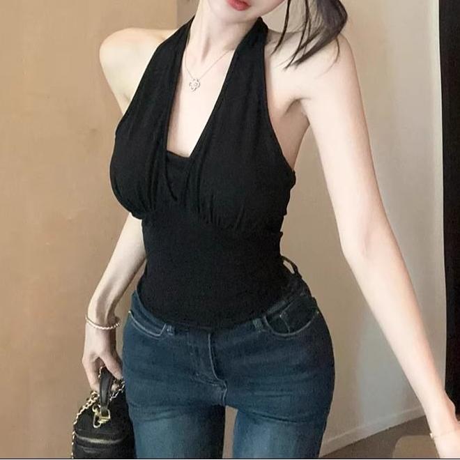 Women's Sexy Backless Strap Vest – Summer V-Neck Sleeveless Top, Thai Style Outdoor Wear