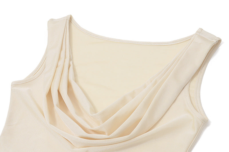 Elegant Pure Color Summer New Sexy Pleated Slim Fit Wrap Around Skirt Dress For Women Knee High Low Waist Design Without Sleeve