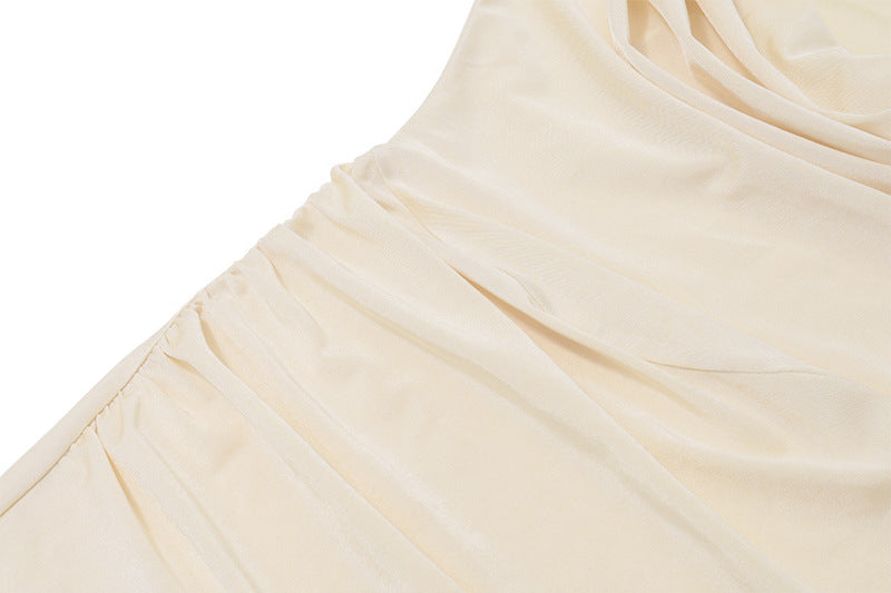Elegant Pure Color Summer New Sexy Pleated Slim Fit Wrap Around Skirt Dress For Women Knee High Low Waist Design Without Sleeve