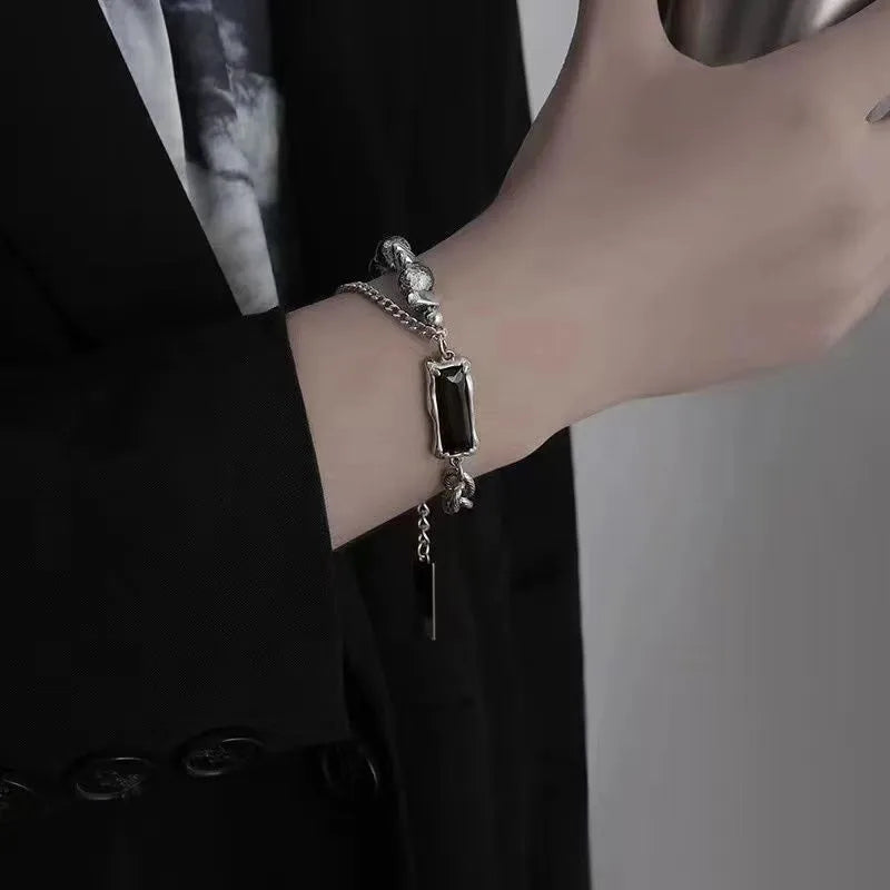 Gray Agate Chain Bracelet – Trendy Titanium Steel Design