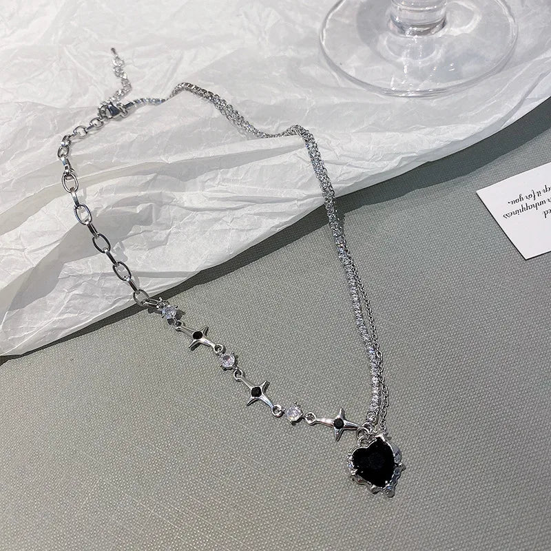 Black Heart Pendant Necklace – Gothic Star Chain Design