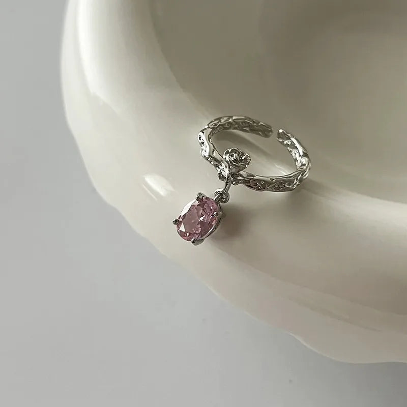 Heart Shape Bow Knot Copper Plating Inlay Zircon – Adjustable Open Ring