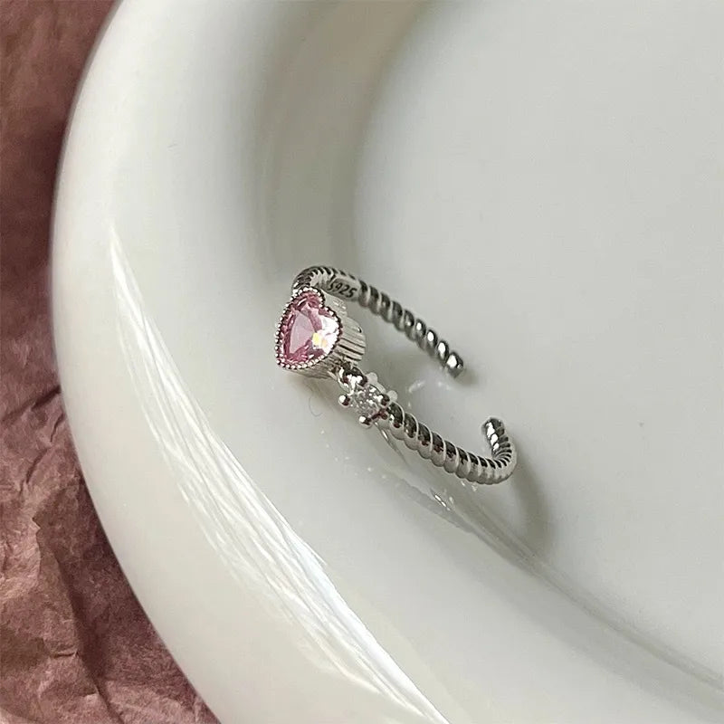 Heart Shape Bow Knot Copper Plating Inlay Zircon – Adjustable Open Ring