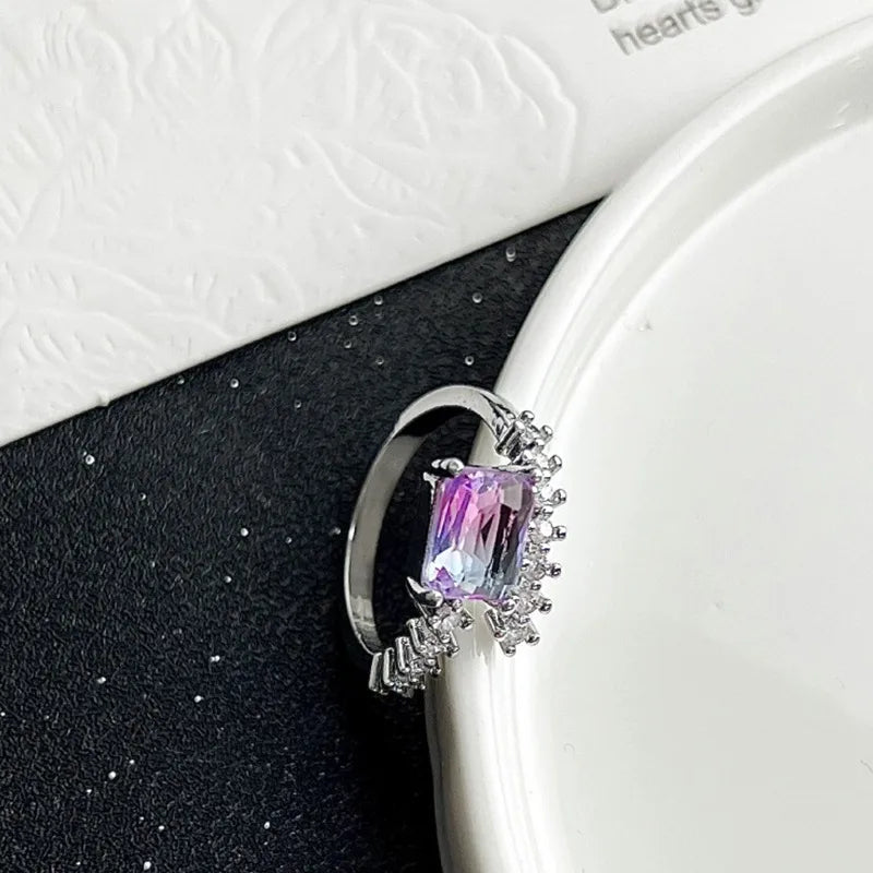 Heart Shape Bow Knot Copper Plating Inlay Zircon – Adjustable Open Ring
