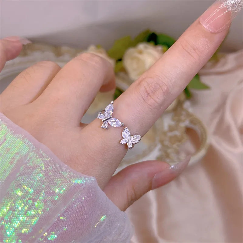 Elegant Heart, Bow & Flower Rings – Adjustable Open Zircon Jewelry