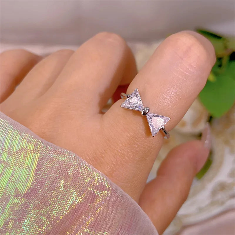 Elegant Heart, Bow & Flower Rings – Adjustable Open Zircon Jewelry