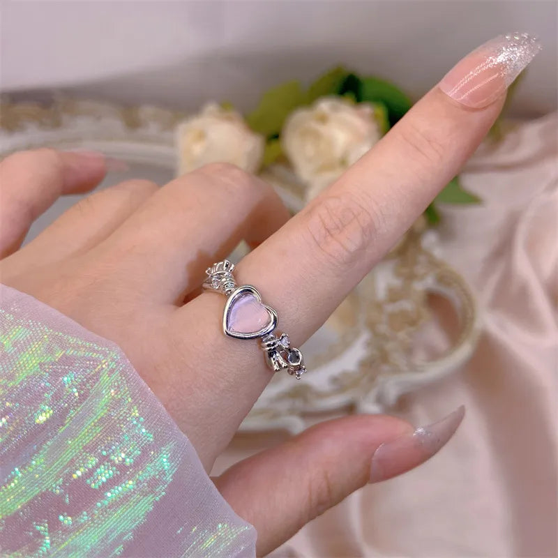 Elegant Heart, Bow & Flower Rings – Adjustable Open Zircon Jewelry
