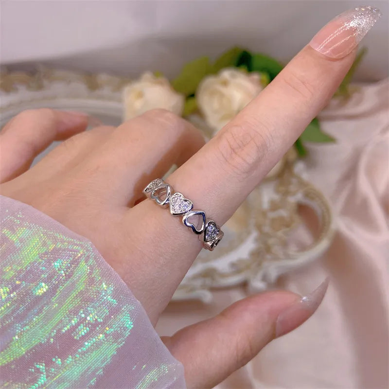 Elegant Heart, Bow & Flower Rings – Adjustable Open Zircon Jewelry