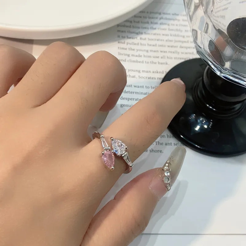 Heart Shape Bow Knot Copper Plating Inlay Zircon – Adjustable Open Ring