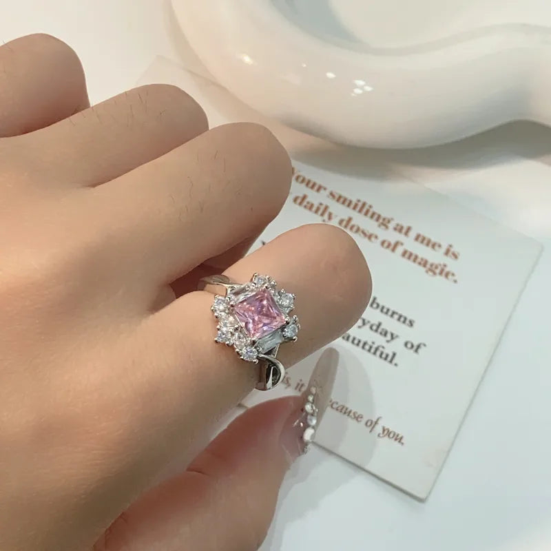 Heart Shape Bow Knot Copper Plating Inlay Zircon – Adjustable Open Ring