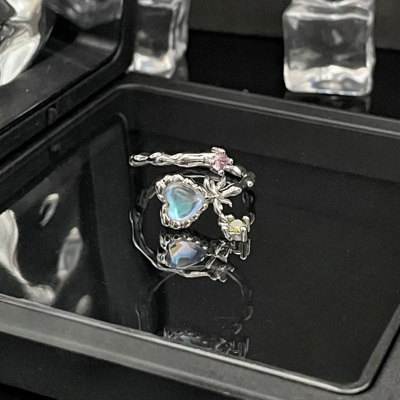 Lady Heart Bow Knot Ring – Inlay Artificial Gemstone Open Design