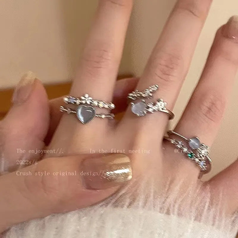 Elegant Heart & Butterfly Open Ring – Classic Alloy Zircon Design