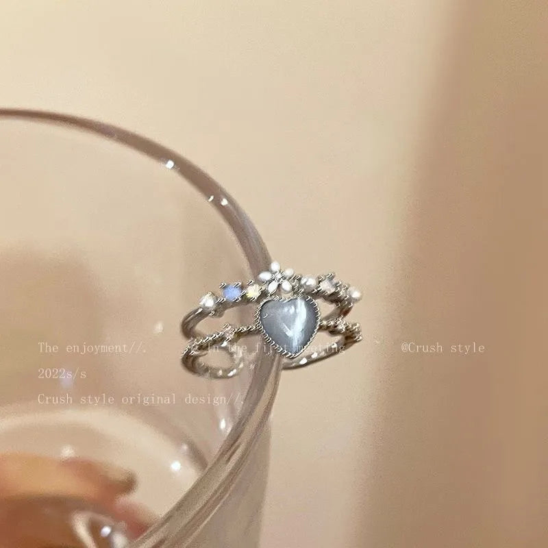 Elegant Heart & Butterfly Open Ring – Classic Alloy Zircon Design
