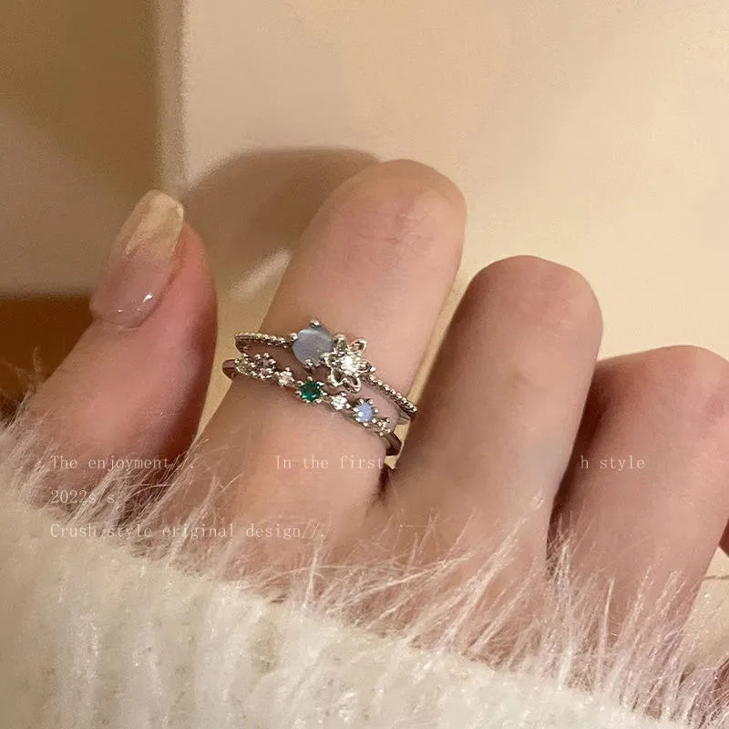 Elegant Heart & Butterfly Open Ring – Classic Alloy Zircon Design