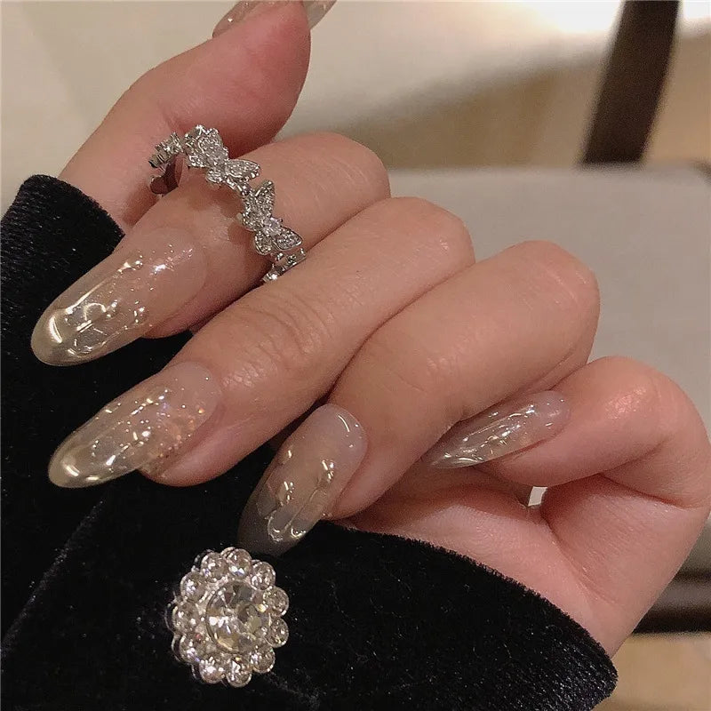 Elegant Heart & Butterfly Open Ring – Classic Alloy Zircon Design