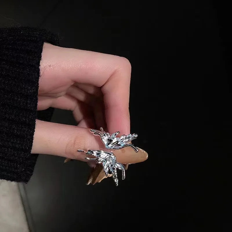 Elegant Heart & Butterfly Open Ring – Classic Alloy Zircon Design