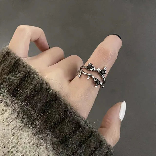 Elegant Heart & Butterfly Open Ring – Classic Alloy Zircon Design