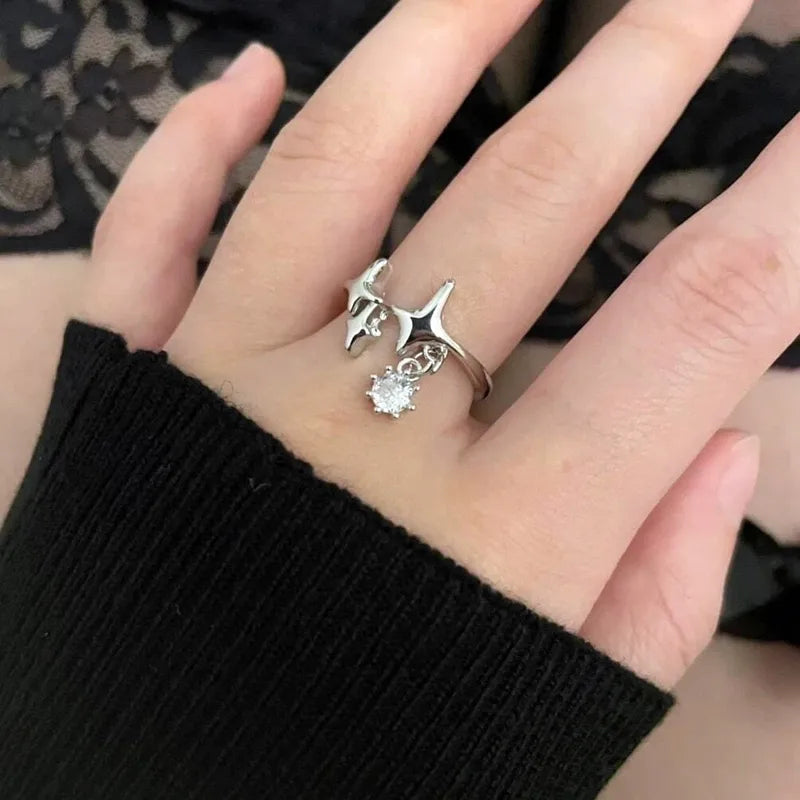 Elegant Heart & Butterfly Open Ring – Classic Alloy Zircon Design
