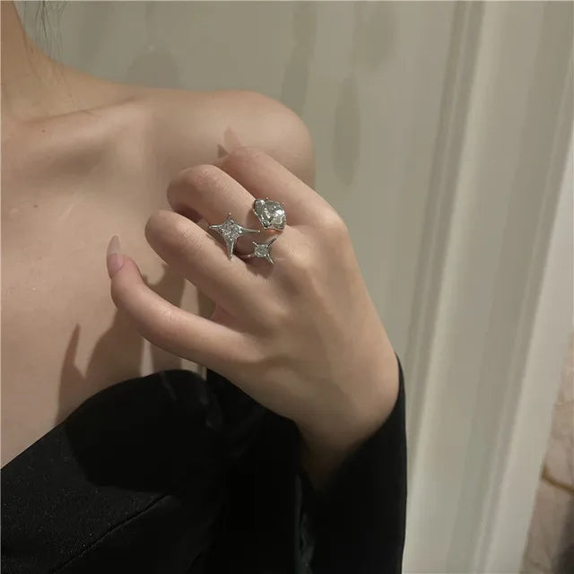Elegant Heart & Butterfly Open Ring – Classic Alloy Zircon Design