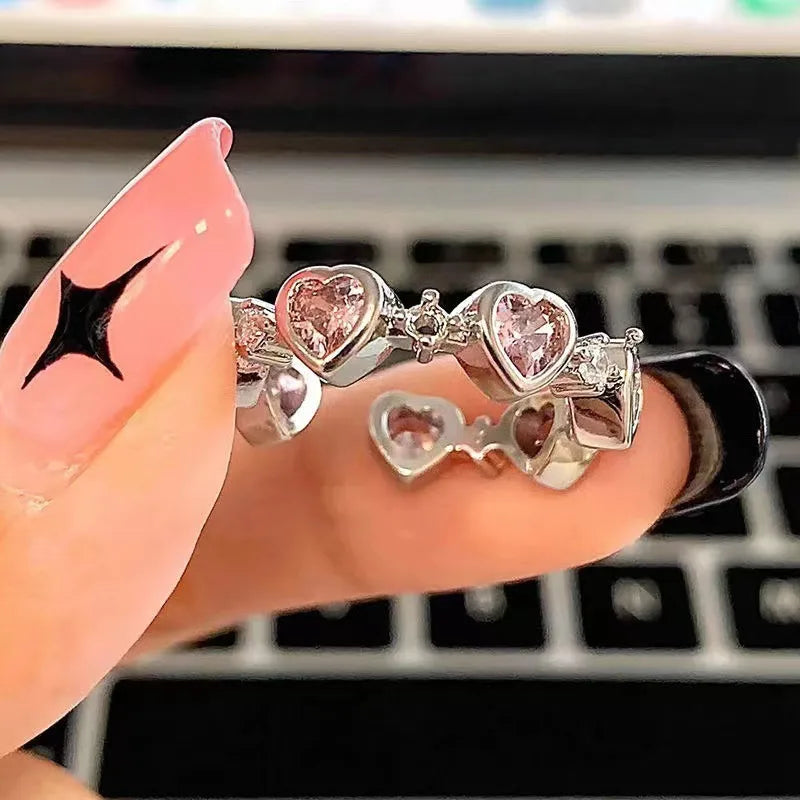 Elegant Heart & Butterfly Open Ring – Classic Alloy Zircon Design