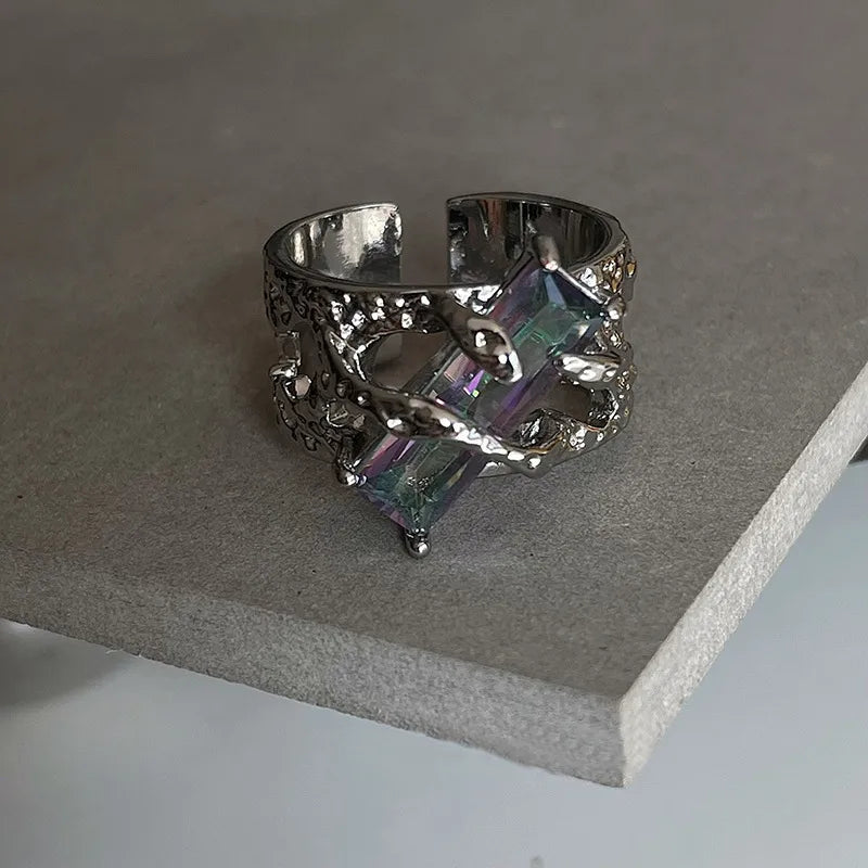 Gothic Lava Thorn Crystal Ring – Adjustable Open Ring