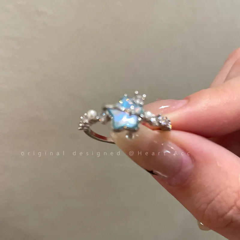 Women's IG Style Zircon Heart Bow – Adjustable Open Ring