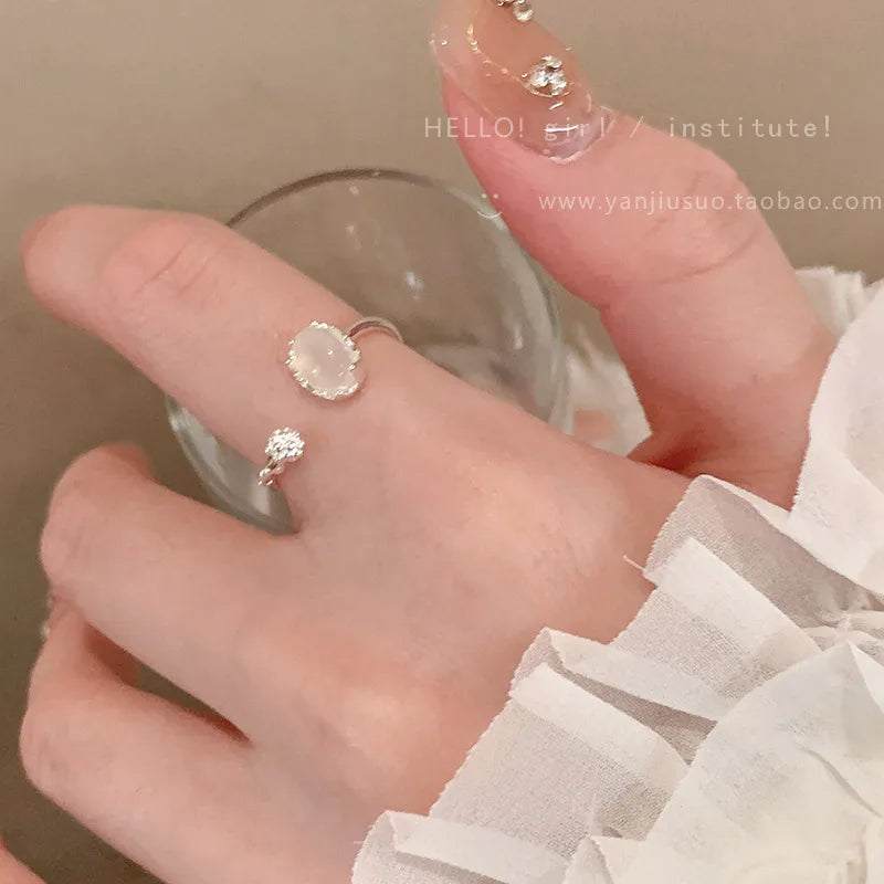 Women's IG Style Zircon Heart Bow – Adjustable Open Ring