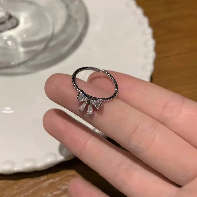 Women's IG Style Zircon Heart Bow – Adjustable Open Ring