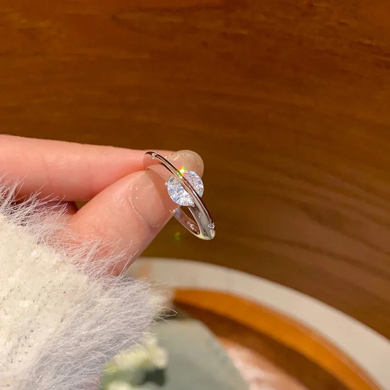 Women's IG Style Zircon Heart Bow – Adjustable Open Ring