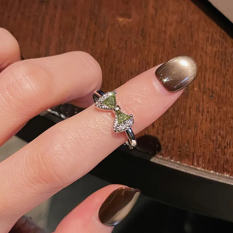 Elegant Green Gemstone Silver Adjustable Rings Collection