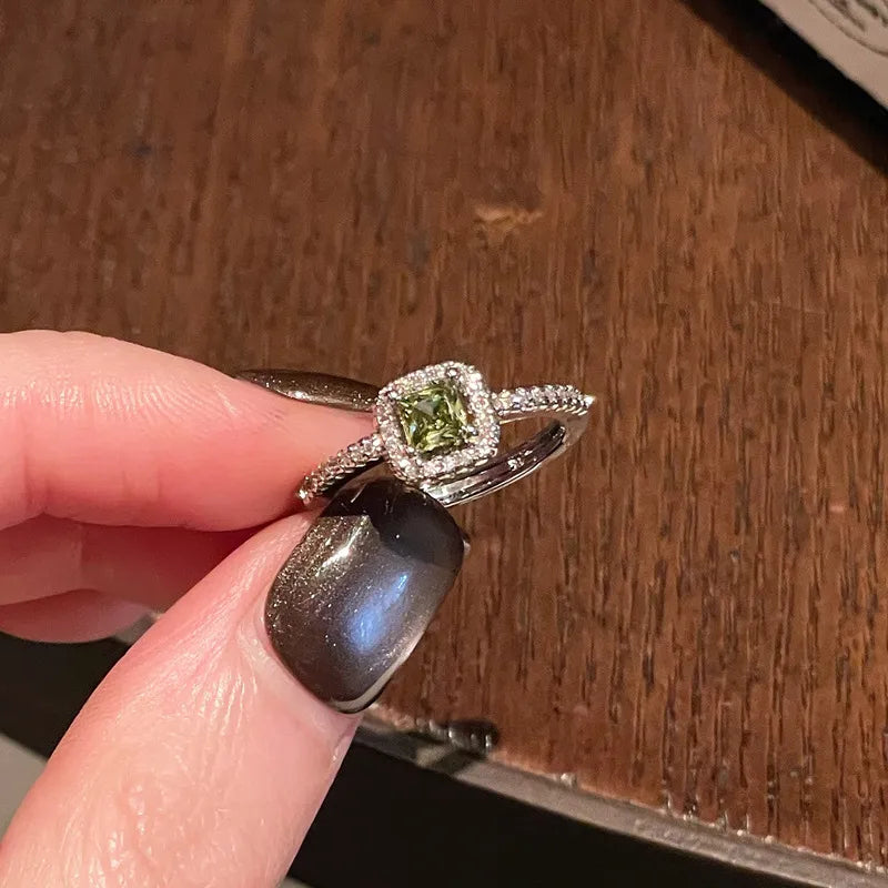 Elegant Green Gemstone Silver Adjustable Rings Collection
