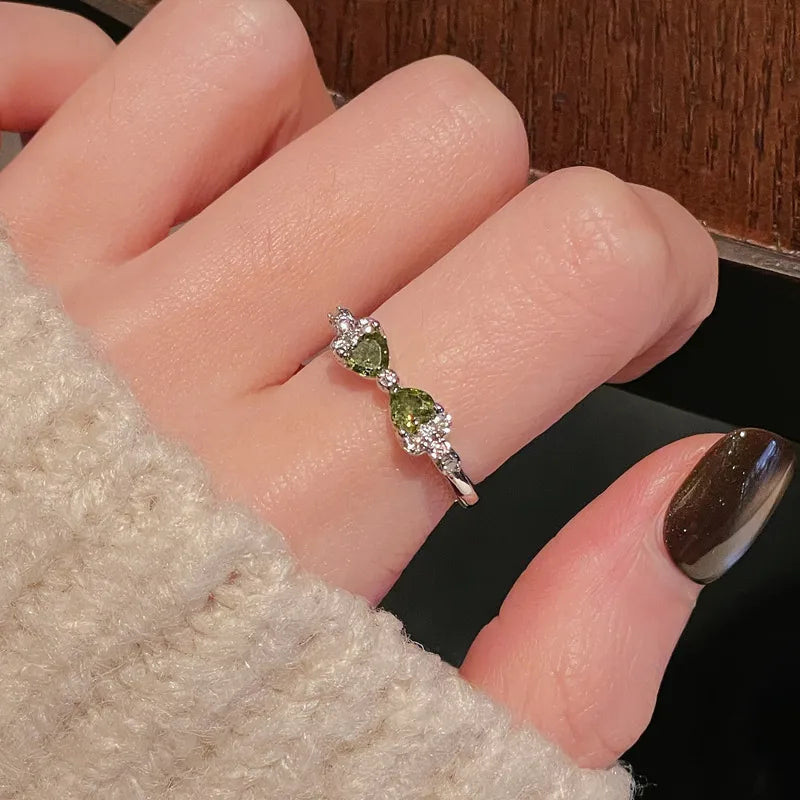 Elegant Green Gemstone Silver Adjustable Rings Collection