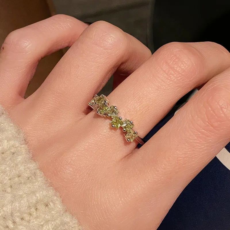 Elegant Green Gemstone Silver Adjustable Rings Collection