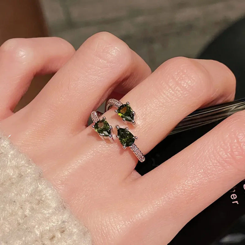 Elegant Green Gemstone Silver Adjustable Rings Collection