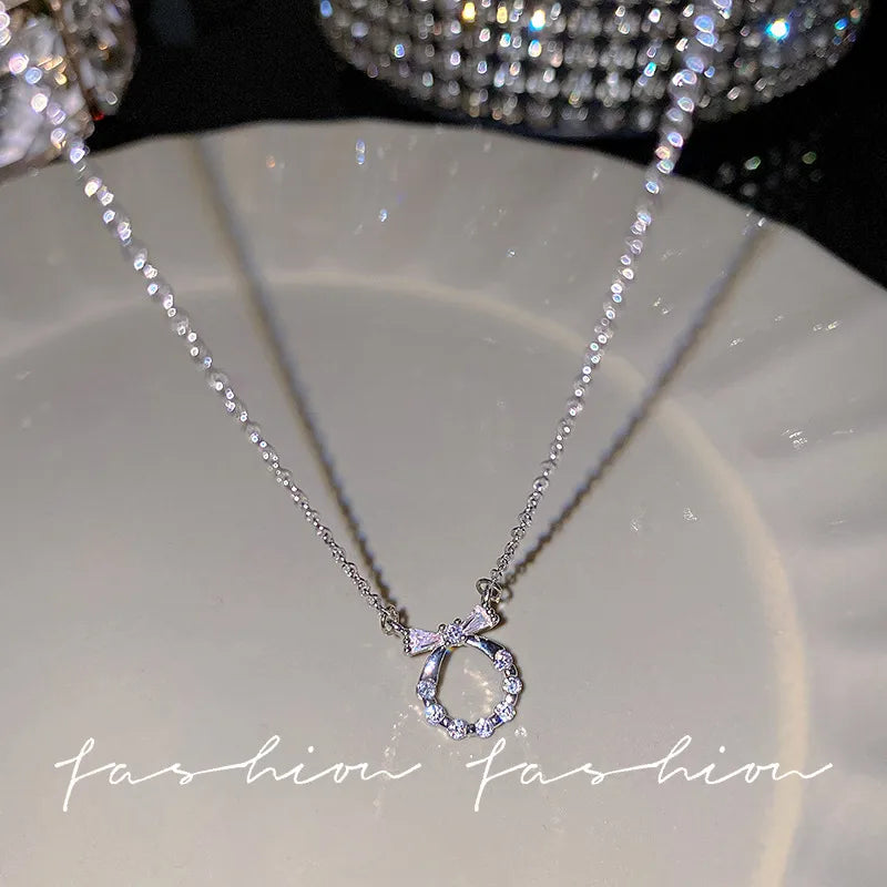 Crystal Bow Halo Necklace (Code-ZX#571)