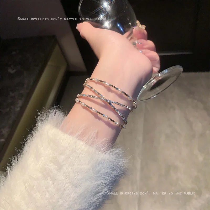 Pearl Zircon Stacked Bracelet – Elegant Cold Style High-Grade Jewelry