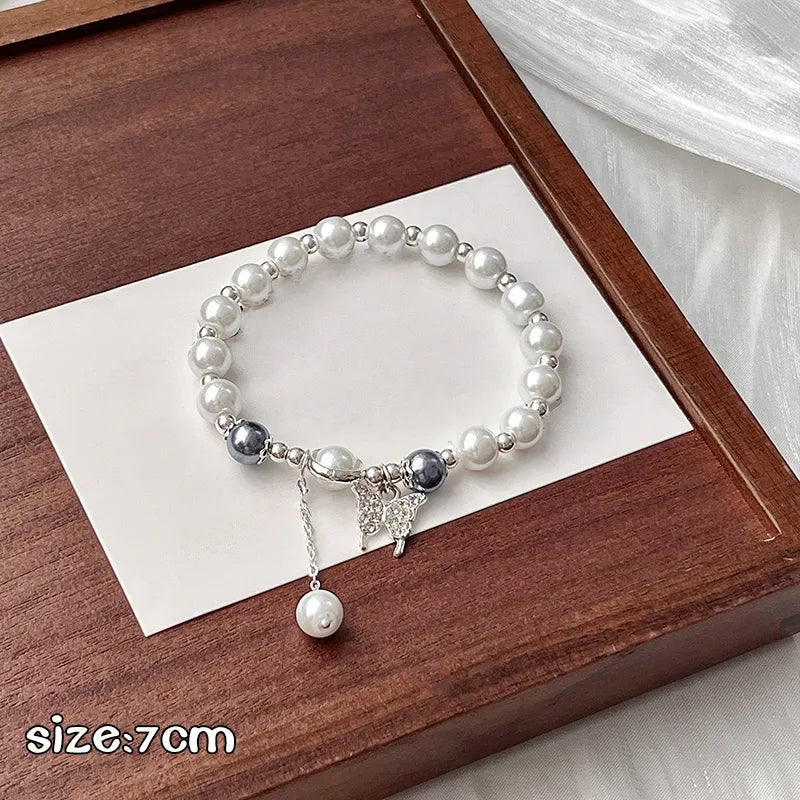 Butterfly & Fish Tail Pearl Bracelet – Romantic Beaded Adjustable Jewelry