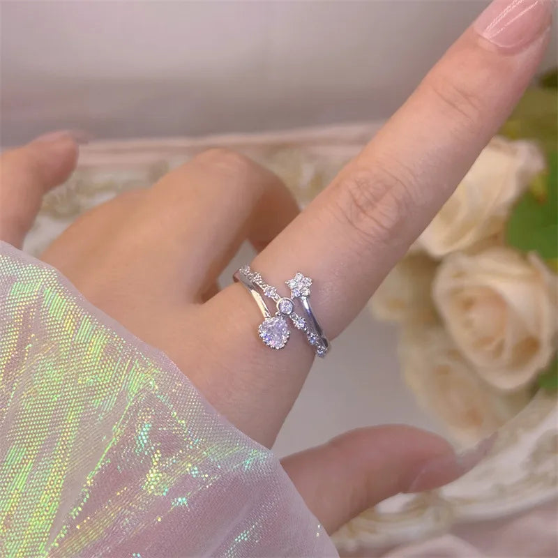 Elegant Heart, Bow & Flower Rings – Adjustable Open Zircon Jewelry