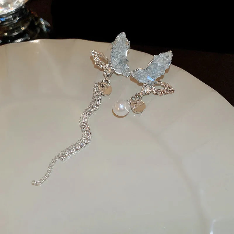 Frosted Wing Pearl Drop Earrings (Code-ZX#629)