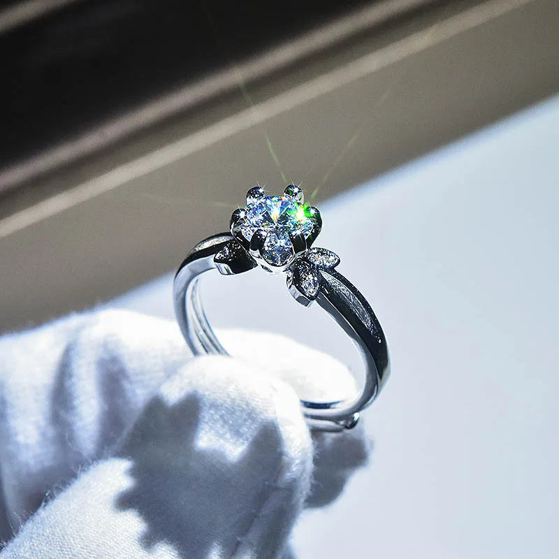 Brilliant Zircon Crystal Silver Adjustable Rings Collection