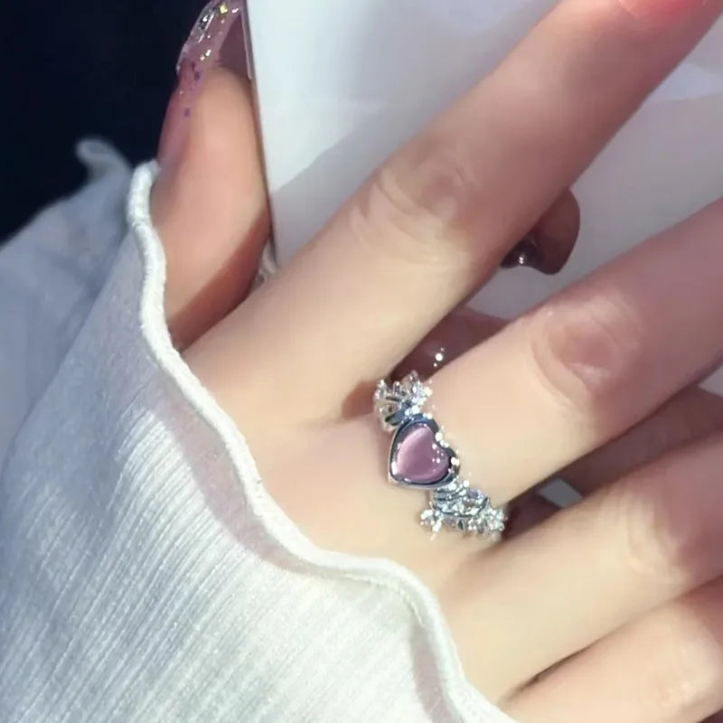 Pink Cat’s Eye Zircon Ring – Sweet Cool Love Thorn Design