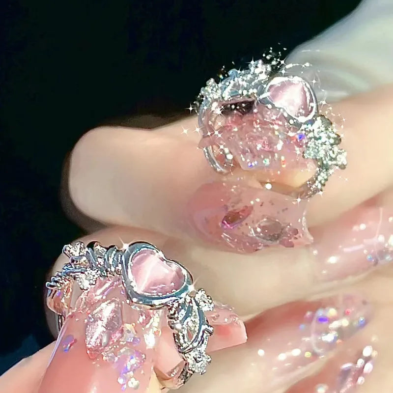 Pink Cat’s Eye Zircon Ring – Sweet Cool Love Thorn Design