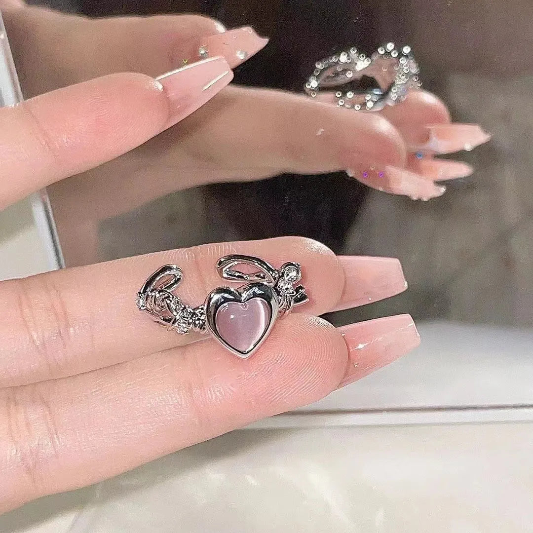 Pink Cat’s Eye Zircon Ring – Sweet Cool Love Thorn Design