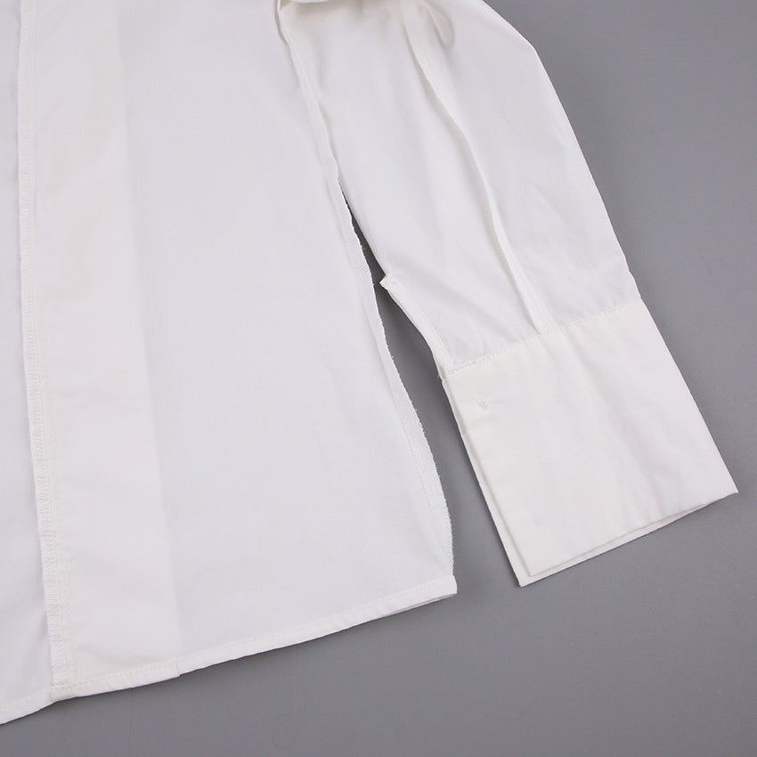Women’s Elegant White Shirt – Solid Color Long Sleeve Button Down Blouse