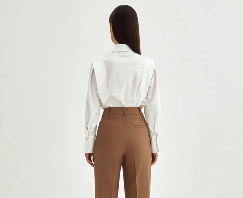 Women’s Elegant White Shirt – Solid Color Long Sleeve Button Down Blouse