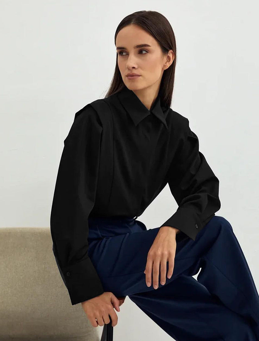 Women’s Elegant White Shirt – Solid Color Long Sleeve Button Down Blouse